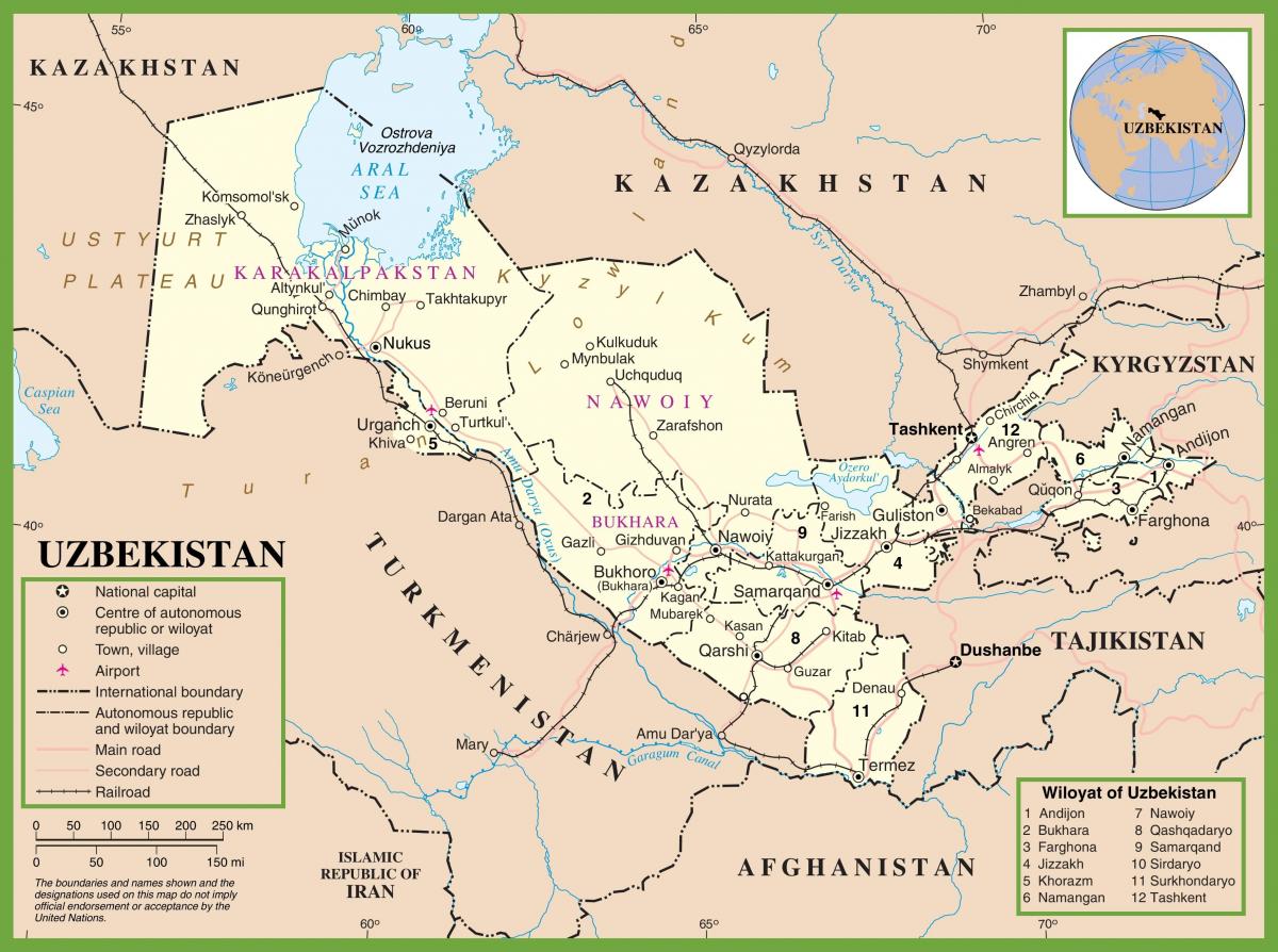 kart over Usbekistan politiske 