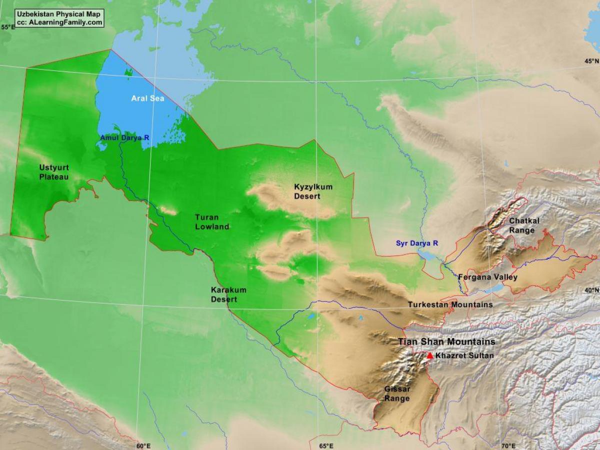 kart over Usbekistan fysisk